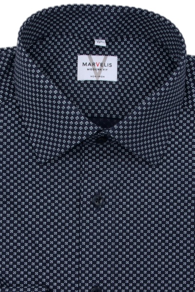 MARVELIS Modern Fit Hemd Langarm New Kent Kragen Muster blau