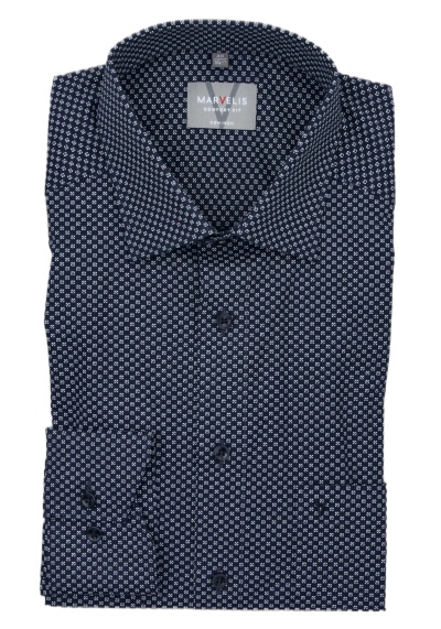 MARVELIS Comfort Fit Hemd Langarm New Kent Kragen Muster blau