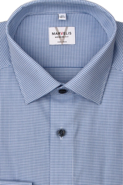 Produktbild fr 'MARVELIS Modern Fit Hemd Langarm New Kent Kragen Karo mittelblau'