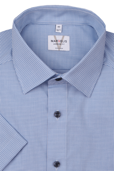 Produktbild f�r 'MARVELIS Modern Fit Hemd Halbarm New Kent Kragen Karo mittelblau'