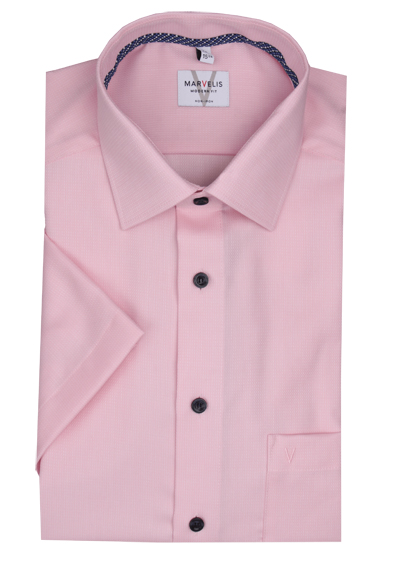 MARVELIS Modern Fit Hemd Halbarm New Kent Kragen Struktur rosa