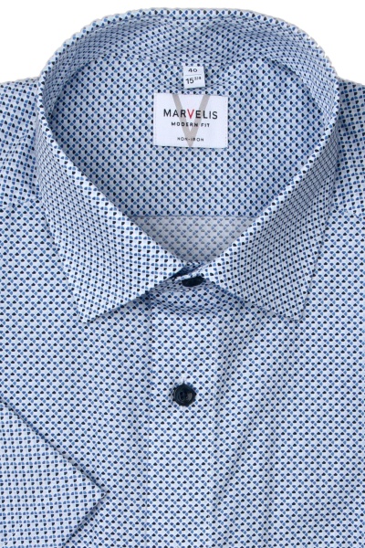 Produktbild fr 'MARVELIS Modern Fit Hemd Halbarm New Kent Kragen Muster hellblau'
