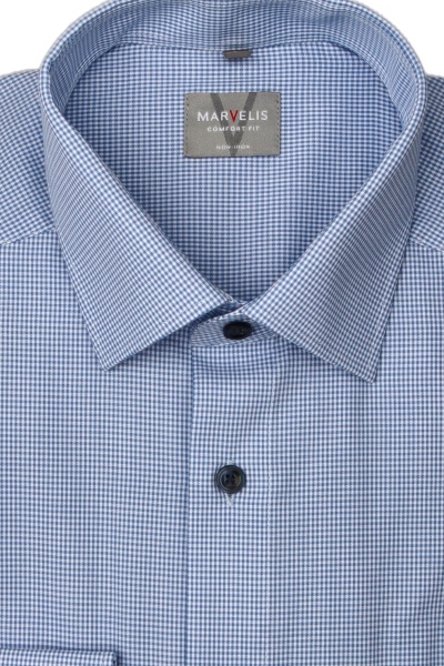 Produktbild fr 'MARVELIS Comfort Fit Hemd Langarm New Kent Kragen Karo mittelblau'