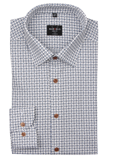 MARVELIS Body Fit Hemd Langarm New Kent Kragen Muster blau