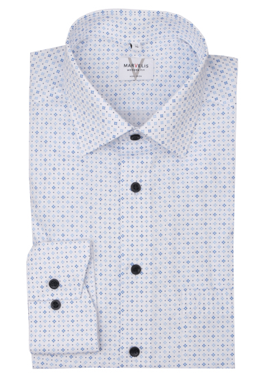 MARVELIS Modern Fit Hemd extra langer Arm New Kent Kragen Muster wei�