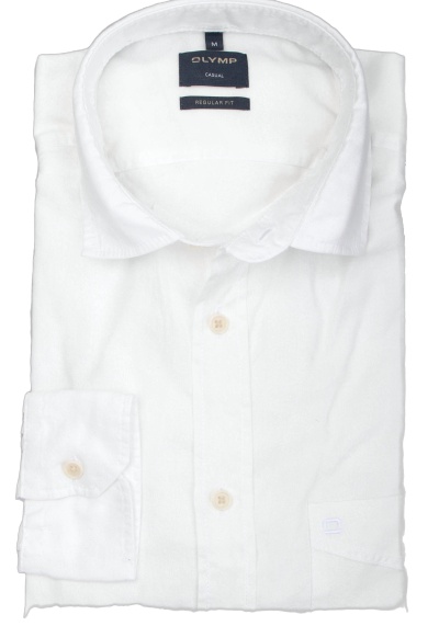 OLYMP Casual regular fit Hemd Langarm New Kent Kragen Garment Dyed weiß