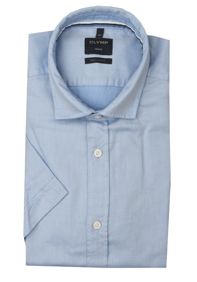 OLYMP Casual regular fit Hemd Halbarm New Kent Kragen Struktur hellblau