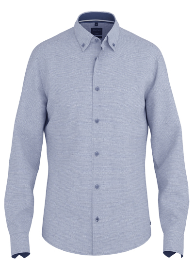 OLYMP Casual Hemd Langarm Button Down Kragen Leinen Ringel dunkelblau preisreduziert
