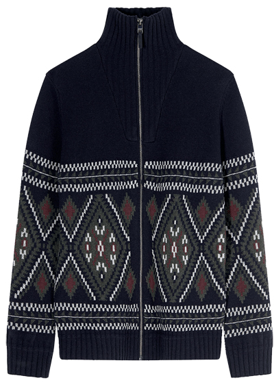 Produktbild f�r 'OLYMP Strickjacke Langarm Rei�verschluss Muster blau'