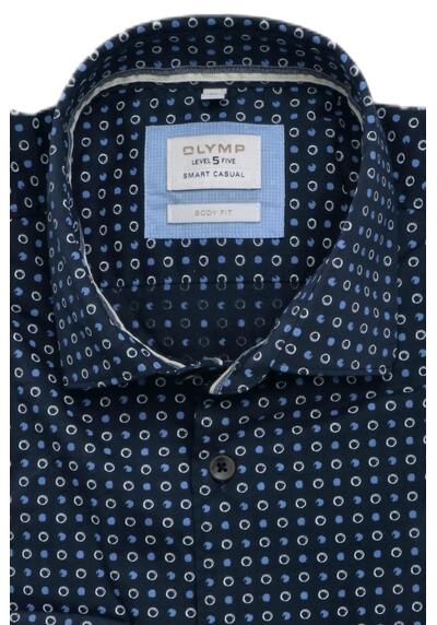 OLYMP Level Five Smart Casual body fit Hemd Langarm New Kent Kragen Muster dunkelblau