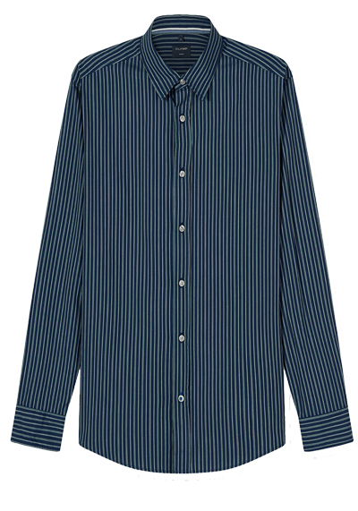 OLYMP Casual Hemd Langarm New Kent Kragen Streifen dunkelblau