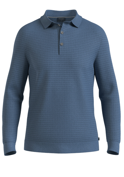 OLYMP Casual Strick Polo Langarm gekn�pfter Polokragen Strick rauchblau