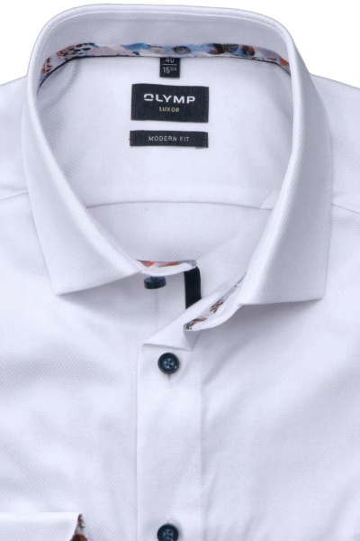OLYMP Luxor modern fit Hemd extra kurzer Arm New Kent Kragen Struktur weiß