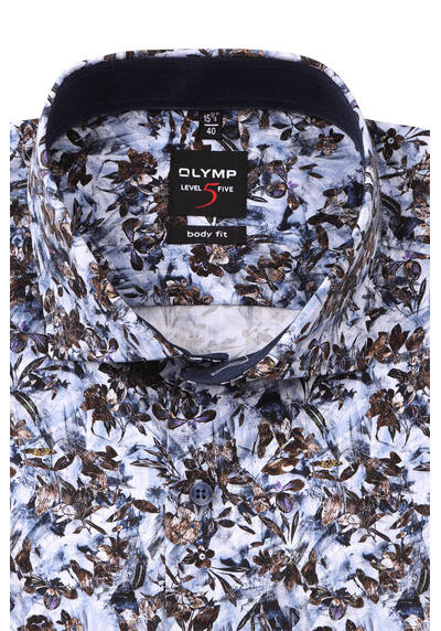 Produktbild f�r 'OLYMP Level Five body fit Hemd extra langer Arm Haifischkragen Blumenmuster hellblau'