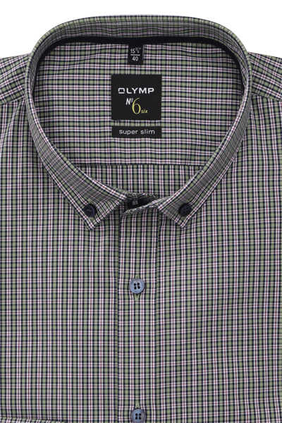 OLYMP No. Six super slim Hemd extra langer Arm Button Down Kragen Karo grün
