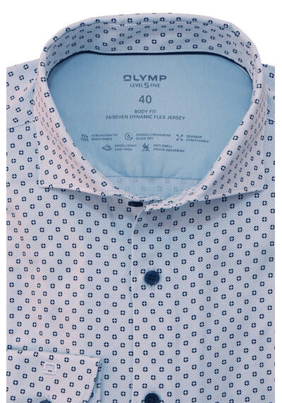 OLYMP Level Five 24/Seven body fit Langarm Haifischkragen Jersey Muster blau