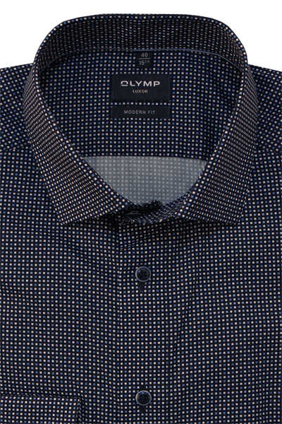 OLYMP Luxor modern fit Hemd extra kurzer Arm New Kent Kragen Muster blau