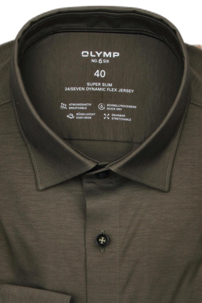 OLYMP No. Six 24/Seven super slim Hemd extra langer Arm Jersey dunkelgrn