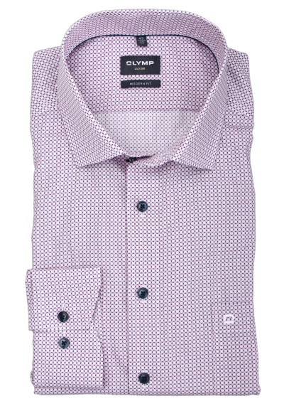 OLYMP Luxor modern fit Hemd extra langer Arm New Kent Kragen Muster rosa preisreduziert