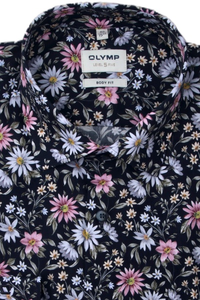 Produktbild fr 'OLYMP Level Five body fit Hemd extra langer Arm New Kent Kragen Blumenmuster blau'