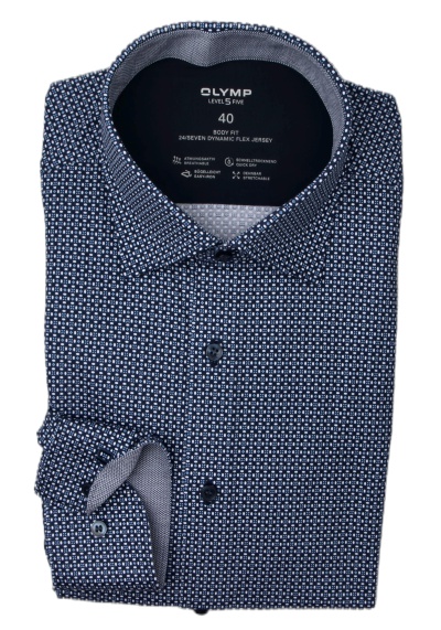 OLYMP Level Five 24/Seven body fit Hemd extra langer Arm Muster dunkelblau