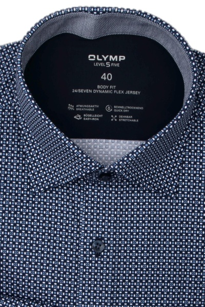 Produktbild fr 'OLYMP Level Five 24/Seven body fit Hemd extra langer Arm Muster dunkelblau'