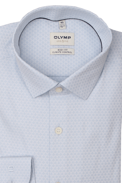 Produktbild für 'OLYMP Level Five 24/Seven body fit Hemd extra langer Arm New Kent Kragen Muster hellblau'