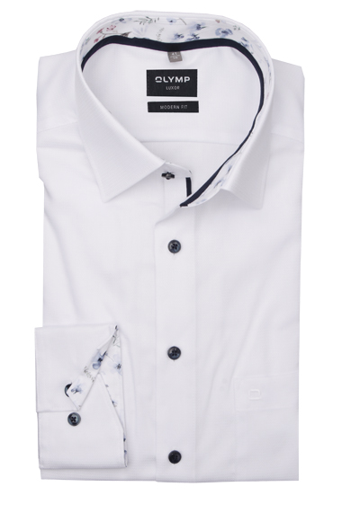 OLYMP Luxor modern fit Hemd Langarm New Kent Kragen Struktur wei