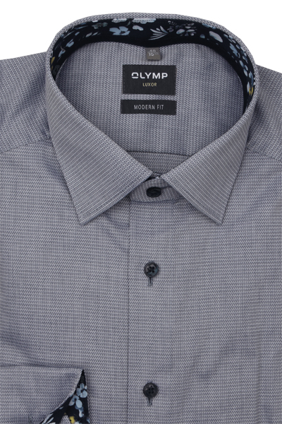 Produktbild fr 'OLYMP Luxor modern fit Hemd extra kurzer Arm New Kent Kragen Struktur rauchblau'