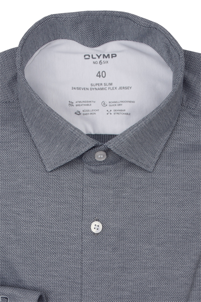 Produktbild fr 'OLYMP No. Six 24/Seven super slim Hemd extra langer Arm Jersey Muster dunkelblau'