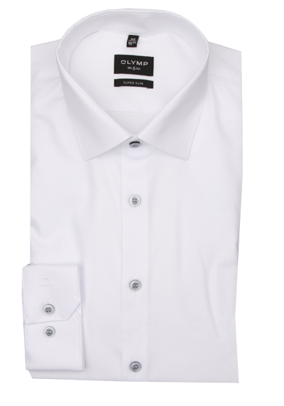 OLYMP No. Six super slim Hemd Langarm Arm New Kent Kragen Struktur wei