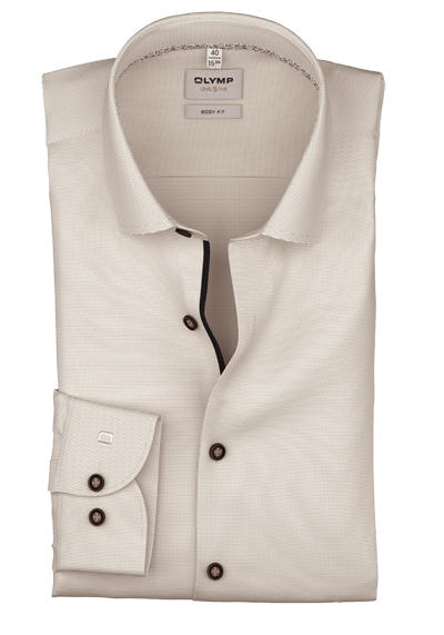 OLYMP Level Five body fit Hemd extra langer Arm New Kent Kragen Fil a Fil beige preisreduziert