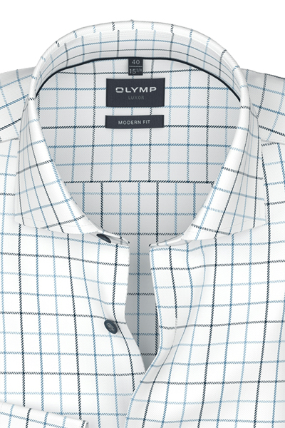 Produktbild f�r 'OLYMP Luxor modern fit Hemd Langarm Haifischkragen Twill Karo blau'