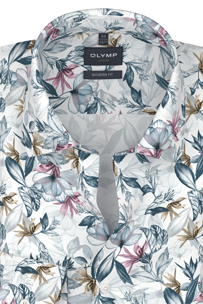Produktbild f�r 'OLYMP Luxor modern fit Hemd extra langer Arm New Kent Kragen Blumenmuster blau'