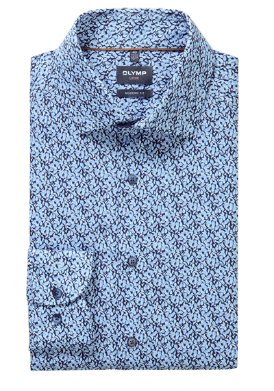 OLYMP Luxor modern fit Hemd extra langer Arm New Kent Kragen Muster dunkelblau