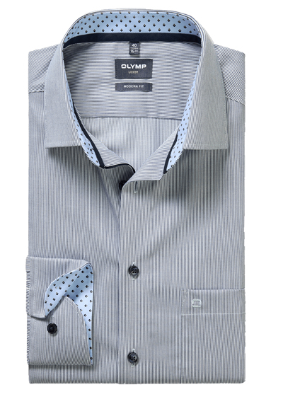 OLYMP Luxor modern fit Hemd Langarm New Kent Kragen Streifen dunkelblau