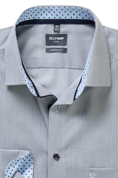 Produktbild f�r 'OLYMP Luxor modern fit Hemd Langarm New Kent Kragen Streifen dunkelblau'
