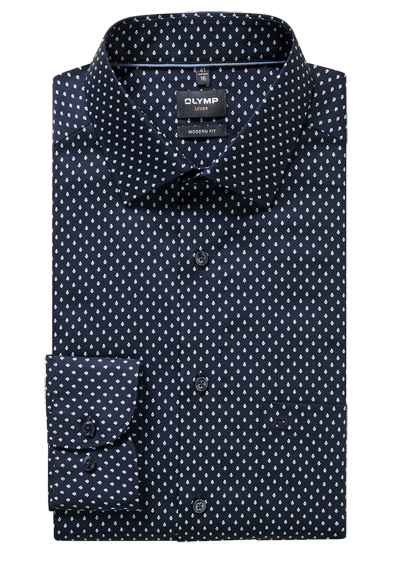 OLYMP Luxor modern fit Hemd Langarm New Kent Kragen Muster dunkelblau