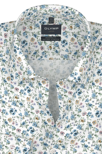 Produktbild f�r 'OLYMP Luxor modern fit Hemd extra kurzer Arm New Kent Kragen Blumenmuster wei�'