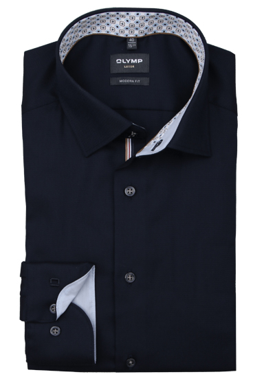 OLYMP Luxor modern fit Hemd extra langer Arm New Kent Kragen Struktur nachtblau