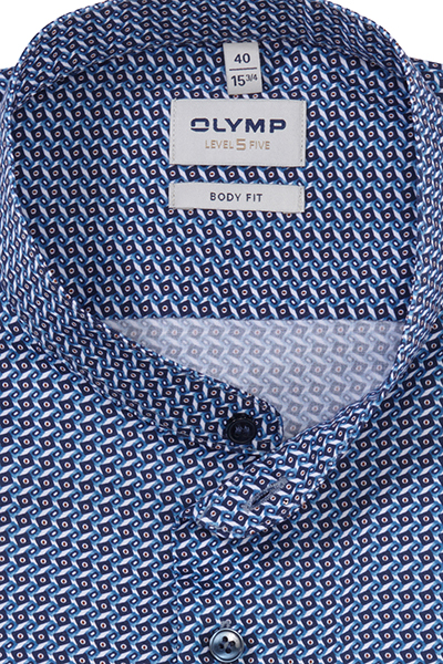 OLYMP Level Five body Fit Hemd Langarm Stehkragen Muster blau