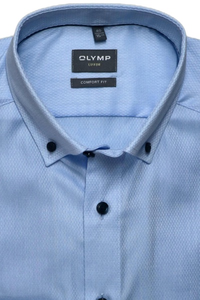 OLYMP Luxor comfort fit Hemd Langarm Button Down Kragen Muster hellblau