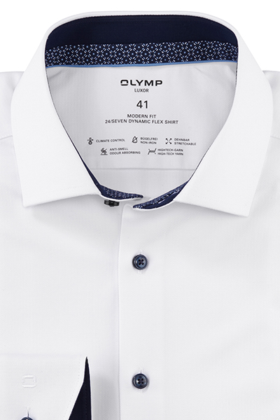 OLYMP Luxor 24/Seven modern fit Hemd extra langer Arm Haifischkragen Struktur weiß