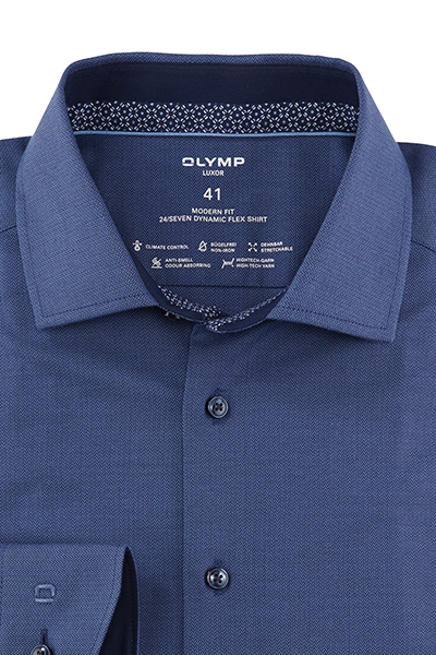 OLYMP Luxor 24/Seven modern fit Hemd Langarm Haifischkragen Muster nachtblau