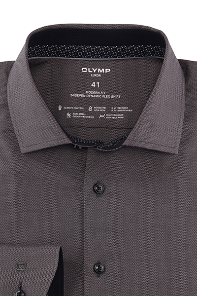 OLYMP Luxor 24/Seven modern fit Hemd Langarm Haifischkragen Muster dunkelgrn