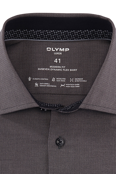 OLYMP Luxor 24/Seven modern fit Hemd Langarm Haifischkragen Muster dunkelgrn