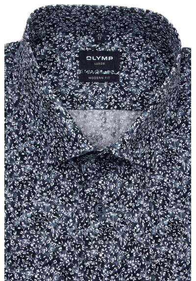 Produktbild fr 'OLYMP Luxor modern fit Hemd extra kurzer Arm New Kent Kragen Muster blau'
