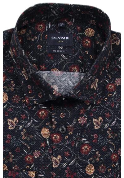 Produktbild fr 'OLYMP Luxor modern fit Hemd extra kurzer Arm New Kent Kragen Blumenmuster blau'