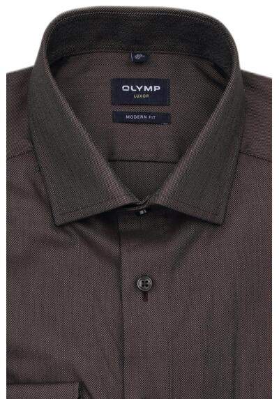 Produktbild fr 'OLYMP Luxor modern fit Hemd extra kurzer Arm New Kent Kragen Struktur braun'