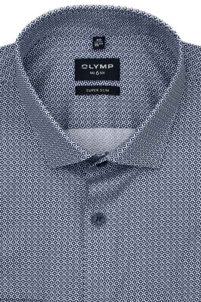 OLYMP No. Six super slim Hemd Langarm Muster dunkelblau